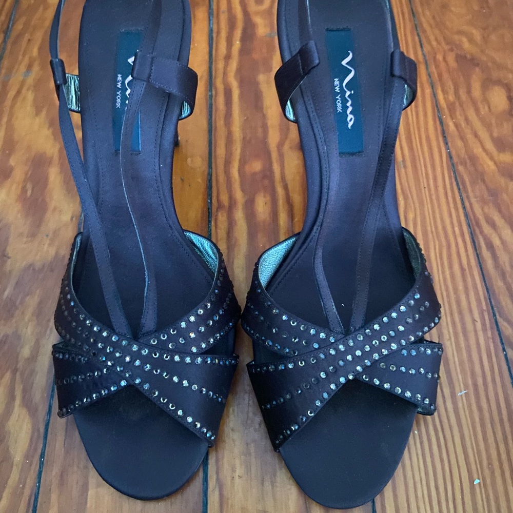 NINA Chocolate Brown Satin Slingback Sandals
